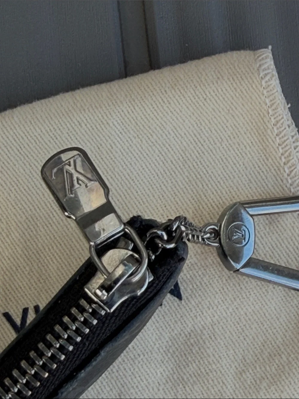 Louis Vuitton Eclipse Reverse Key Pouch with Silver Chain Clip
